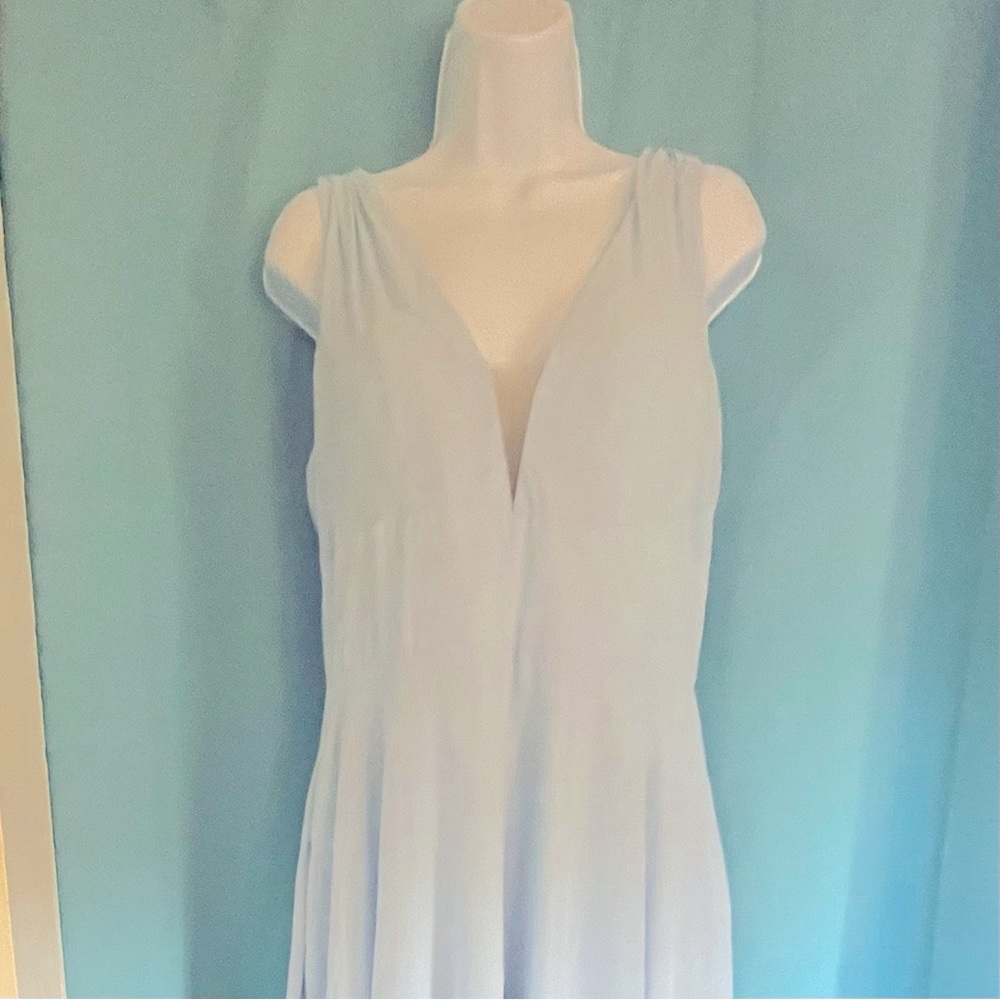 Light blue satin lines chiffon formal wedding guest dress keyhole back